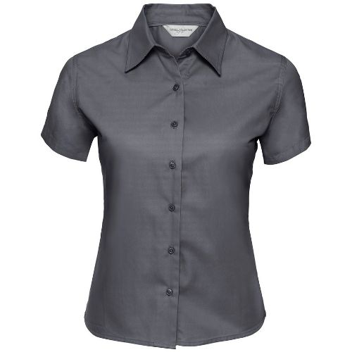 Russell Collection Women's Short Sleeve Classic Twill Shirt Zinc